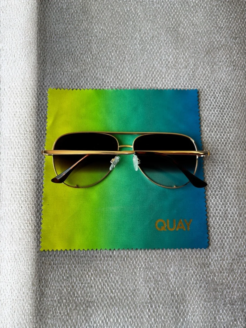 Quay High Key Mini (Large) Gold Frame w/Brown Fade Aviator Sunglasses - Picture 4 of 8